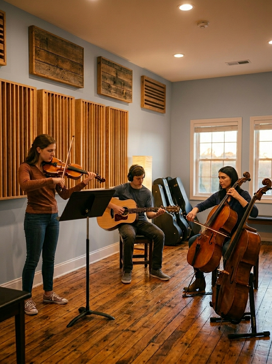 Parent and child learning music together during a family lesson