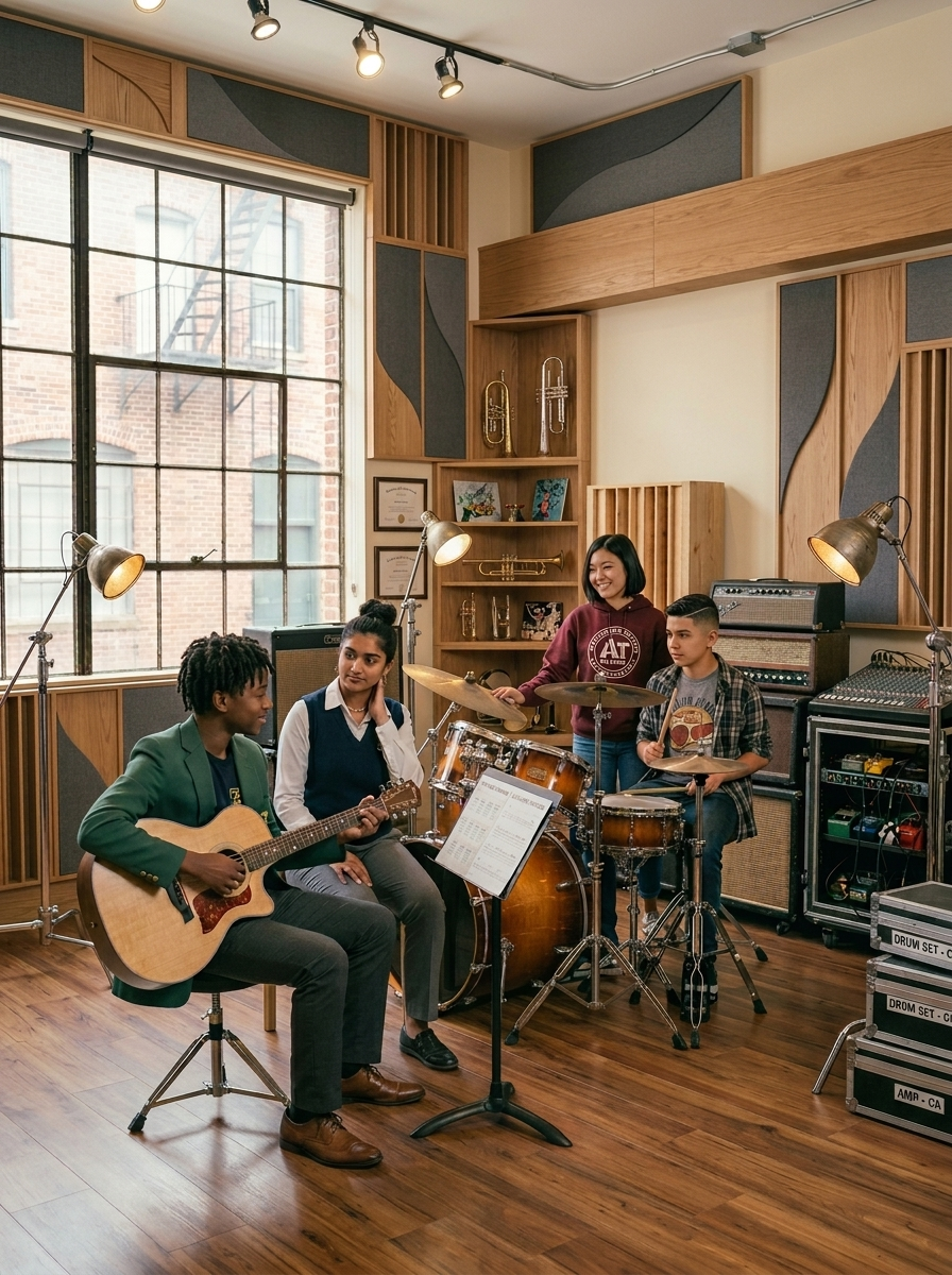 Young learners participating in a guided group music class